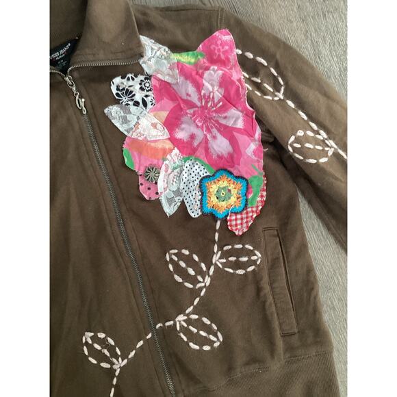 Guess Vintage Brown Floral High Neck Full Zip Sweater - Picture 2 of 4